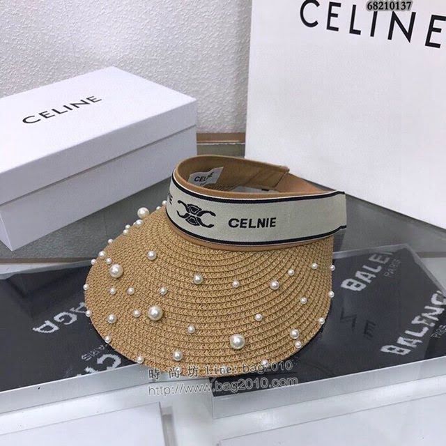 CELINE女士帽子 賽琳珍珠草帽空頂帽遮陽帽  mm1104
